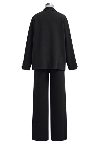 SOFIA | ENSEMBLE TRICOT CARDIGAN COL V BOUTONS DORÉS & PANTALON LARGE