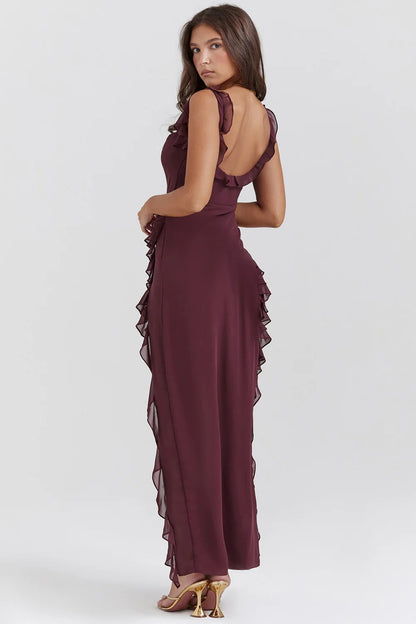 LUNA | ROBE LONGUE À VOLANTS EN CASCADE AVEC BRETELLES FRONCÉES
