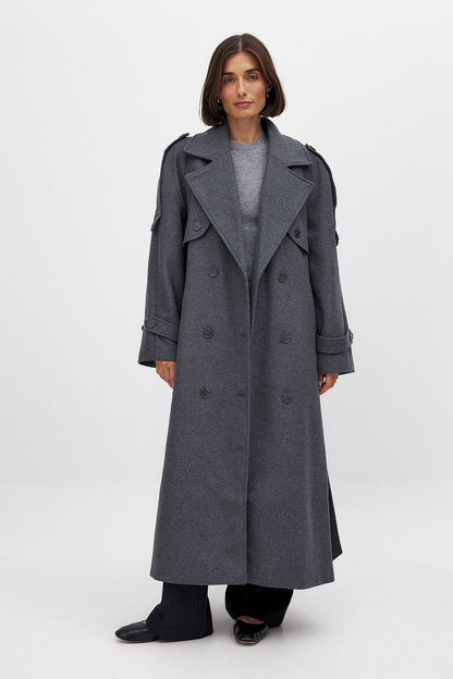 MAXINE | MANTEAU LONG OVERSIZE DOUBLE BOUTONNAGE EN LAINE